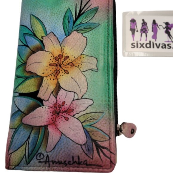WOMENS anuschka leather hand painted "Luscious lilies" 537-LLY wallet purse - Picture 3 of 8